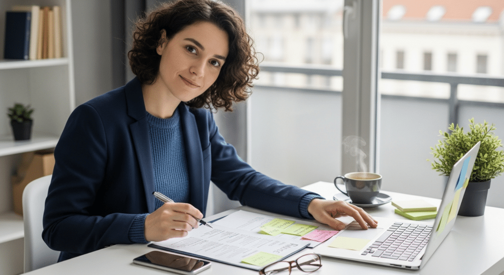 AI írja az önéletrajzod — gondolkodó pályázó jegyzetel otthoni íróasztalnál