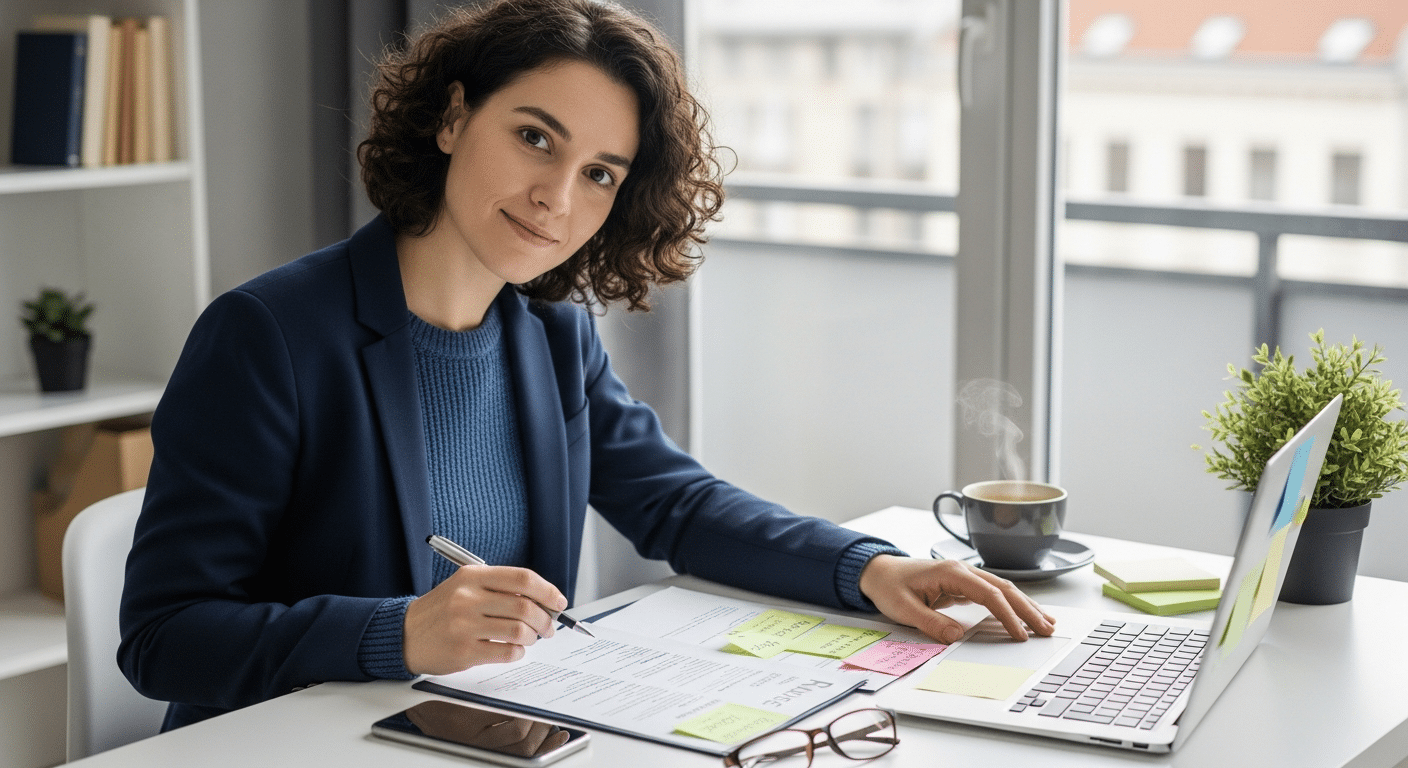 AI írja az önéletrajzod — gondolkodó pályázó jegyzetel otthoni íróasztalnál